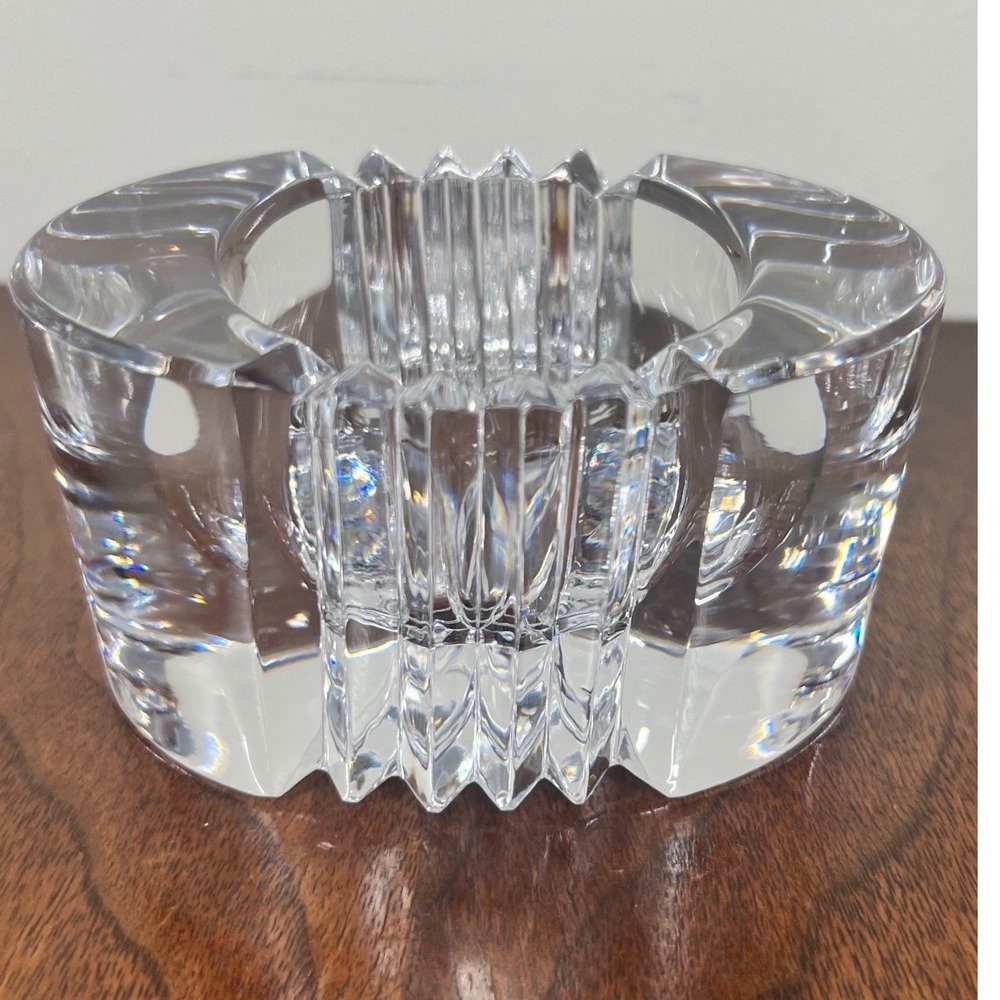 Modern Clear Vintage Mikasa Crystal Candle Holder – Ribbed Pillar Design Retro